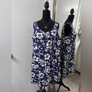Hilo Hattie Hibiscus Pattern Navy Blue Midi Dress